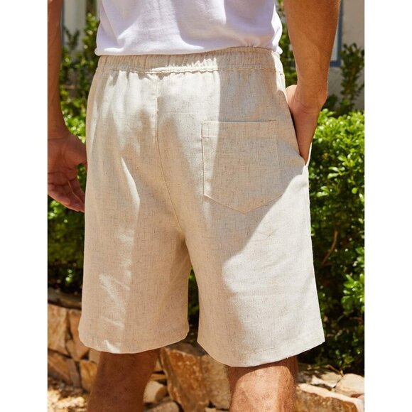 Men's  Brown Linen Shorts Casual Elastic Waist Drawstring Summer Beach Shorts - Picture 4 of 6